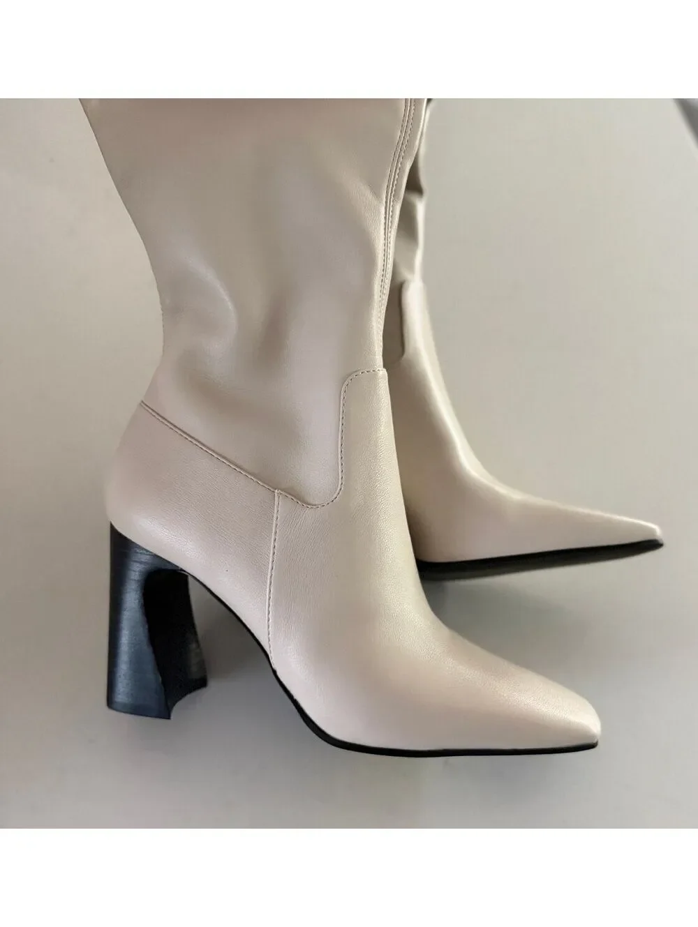 Steve Madden Smooth Bone Lamarca Block-Heel Knee Length Boot Women Size 7